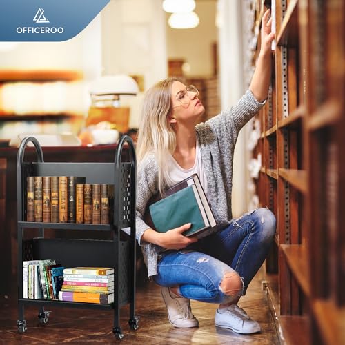 Compact Mobile Library Cart | Double-Sided Book Truck