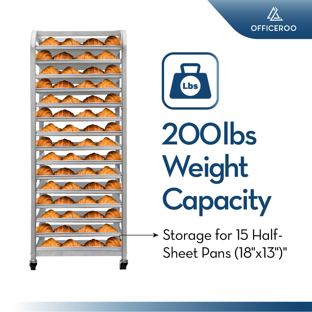 15-Tier Half Sheet Pan Rack | Aluminum Bakery Cart (18" x 13")