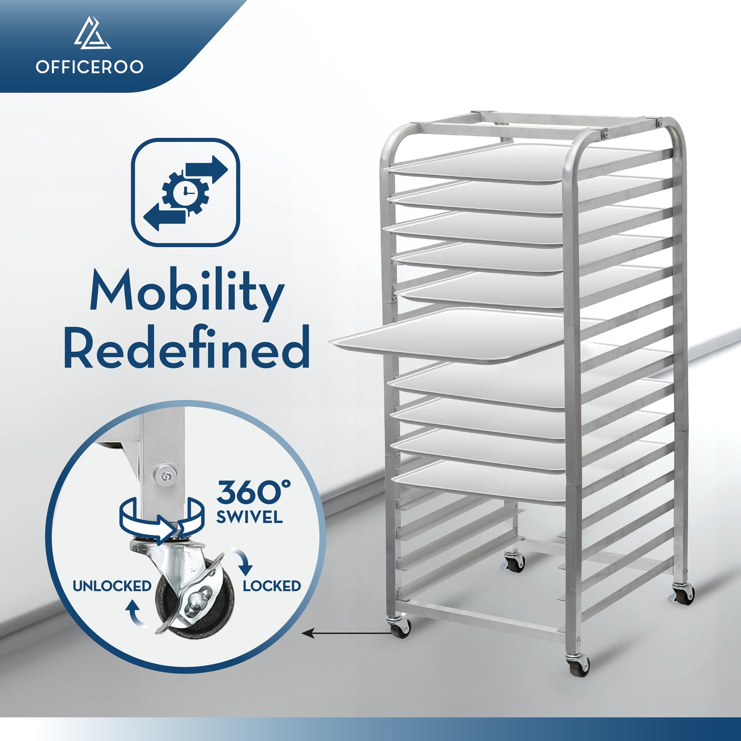 15-Tier Half Sheet Pan Rack | Aluminum Bakery Cart (18" x 13")