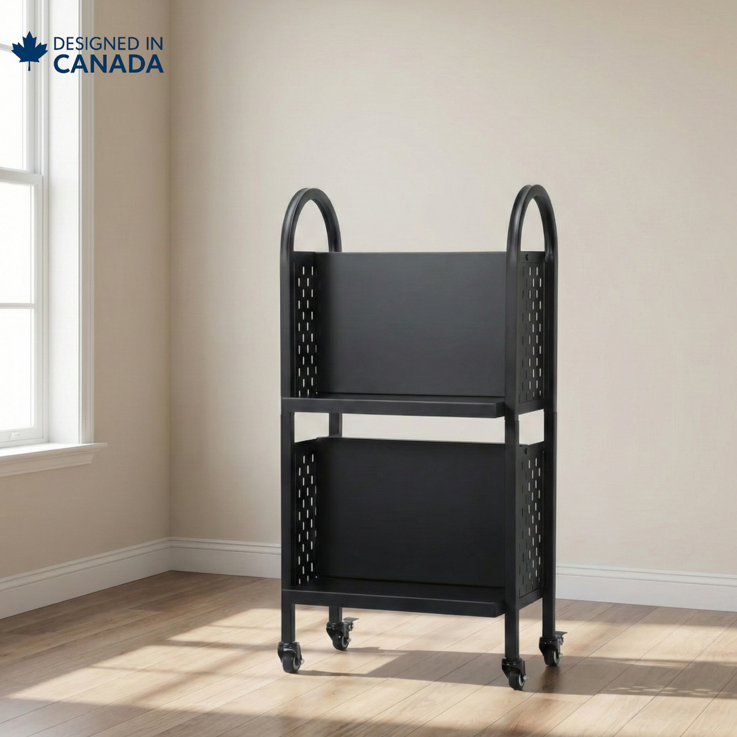 Compact Mobile Library Cart | Double-Sided Book Truck