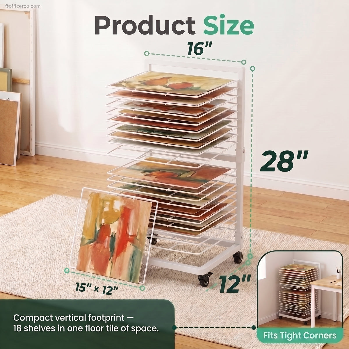 Close-up of the size of the drying rack, all measures