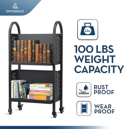 Compact Mobile Library Cart | Double-Sided Book Truck